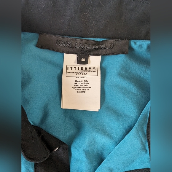 Karl Lagerfeld Long Sleeve Shirt Turquoise Black Made Italy Size 48 Slim Fit. - Picture 7 of 10
